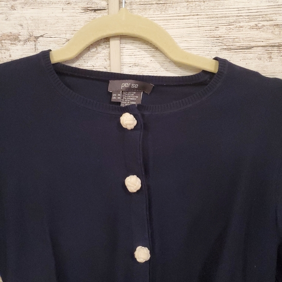 Perse navy cardigan w/white flowers - Picture 2 of 3